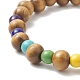Bracelet extensible en perles de bois naturel et croix turquoise synthétique (teinte) pour femmes BJEW-JB09150-4