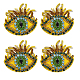 Strass de verre perlé coudre sur des patchs, appliques mauvais oeil, insignes, avec base en feutre, jaune, 52~53x55x5mm