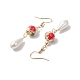 Круглые с цветочным узором фарфоровые керамические серьги-подвески EJEW-JE06347-02-4