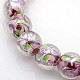 Pearlized Handmade Inner Flower Lampwork Round Beads Strands LAMP-L024-03-3