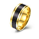 メンズチタンスチールフィンガー指輪  ワイドバンドリング  ブラック  ゴールドカラー  usサイズ8（18.1mm） RJEW-BB27555-B-8-1
