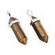 2Pcs Natural Tiger Eye Double Terminated Pointed Pendants G-YW0002-05A-3