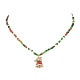 Christmas Theme Alloy Enamel Pendant Necklace with Glass Beaded Chains NJEW-JN04338-4