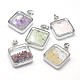 Mixed Stone Floating Locket Pendants with Glass and Platinum Tone Brass Findings G-F228-66-RS-1