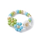 3 pièces 3 ensembles d'anneaux extensibles en perles de verre de couleur. anneaux empilables de fleurs RJEW-JR00617-3