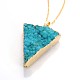 Triangle Brass Electroplated Natural Druzy Agate Crystal Pendant Necklaces NJEW-JN01140-3