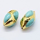 Edge Golden Plated Natural Howlite Beads PEAR-F006-97G-2
