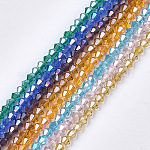 Electroplate Glass Beads Strands, Pearl Luster Plated, Faceted, Bicone, Mixed Color, 6x5.5~6mm, Hole: 1mm, about 44~47pcs/strand, 11.02 inch