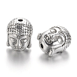 Perles de style tibétain, sans cadmium et sans plomb, tête de bouddha, argent antique, 11x9x8mm, Trou: 1.5 mm