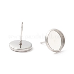 304 Stainless Steel Flat Round Stud Earring Settings, Earring Posts, Stainless Steel Color, Tray: 10mm, 12mm, Pin: 1mm