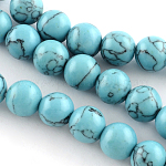 Synthetischen Türkis-Edelstein runde Perle Stränge, gefärbt, Licht Himmel blau, 6 mm, Bohrung: 1 mm, ca. 65 Stk. / Strang, 15 Zoll