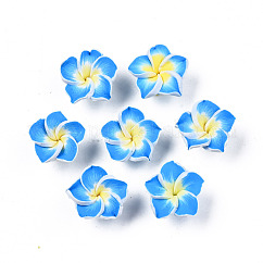Argilla polimerica artigianali 3 d Plumeria fiore perline, dodger blu, 15x8mm, Foro: 2 mm