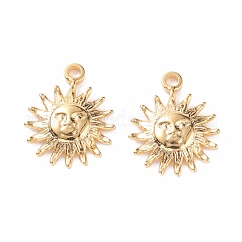 PVD-Vakuumbeschichtung 304 Edelstahl-Anhänger, langlebig plattiert, strukturiert, Sonne, golden, 14.5x11.5x2 mm, Bohrung: 1.5 mm