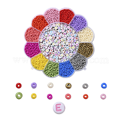 Hacer joyas de diy, pulsera con cuentas de letras acrílicas artesanales, 8/0 cuentas redondas de vidrio con pintura para hornear e hilo de vidrio elástico, color mezclado, 3370 PC / sistema