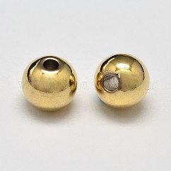 Perles d'espacement rondes en laiton plaquées sur crémaillère, sans cadmium et sans plomb, véritable 18k plaqué or, 4mm, Trou: 1.5mm