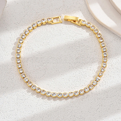 Pulseras de tenis minimalistas de latón con pavé de circonitas cúbicas para mujer, dorado, Claro, 7-1/8 pulgada (18 cm)