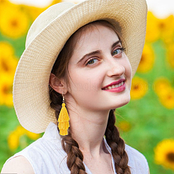 6 пара двухцветных хлопковых трехслойных сережек-кисточек EJEW-AN0001-64