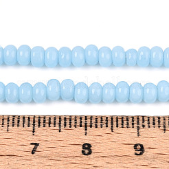 オペークスプレープリントガラスビーズ  ロンデル  ライトスカイブルー  4x2.5mm  穴：0.7mm  約135個/連  14.96''（38センチメートル）&nbsp;GLAA-ZX008-4mm-18J