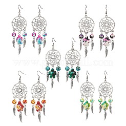 5 par de pendientes de araña de aleación y turquesa sintética de 5 colores&nbsp;EJEW-JE06339-01