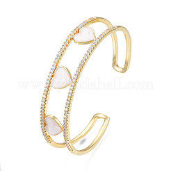 Эмалевый браслет-манжета в форме сердца с прозрачным кубическим цирконием BJEW-N012-024