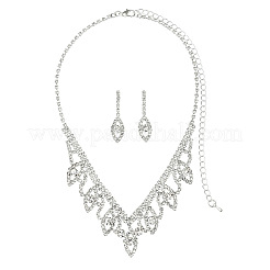 Ожерелья с подвесками и серьги-гвоздики из листовой латуни с прозрачными кубическими цирконами и стразами FS-WG35E42-01