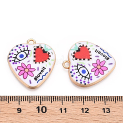 プリント合金ペンダント  ナザールボンジュウのチャーム入りハート  カラフル  25.5x23x3mm  穴：2mm&nbsp;ENAM-ZX002-36F