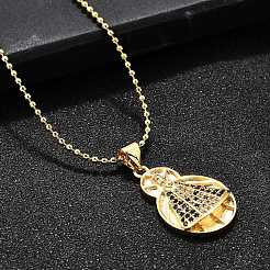 Латунные прозрачные и синие циркониевые ожерелья с подвесками Nossa senhora aparecida для женщин NJEW-U039-01B-G