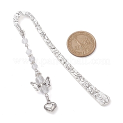 天使のアクリル＆合金ハートチャームブックマーク  合金フックブックマーク  透明  123.5x20.5x2.5mm&nbsp;AJEW-JK00317-01