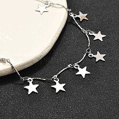 Ожерелья из текстурированной нержавеющей стали 304 с подвесками в виде звезд и кисточками&nbsp;NJEW-R023-02P