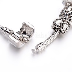 ファッション真鍮製ヨーロピアンブレスレット  ガラスビーズおよび合金ラインストーンビーズと  透明  190x3mm&nbsp;BJEW-L583-01B