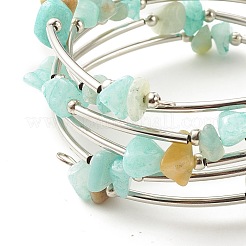 Braccialetti avvolgenti da donna con perline in amazonite naturale a 5 anello&nbsp;BJEW-JB01517-06