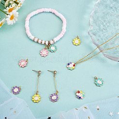 10本5色真鍮エナメルチャーム  18KGP本金メッキ  長持ちメッキ  花  ミックスカラー  14.5x13x1.5mm  穴：3mm  2個/カラー&nbsp;KK-SZ0005-19