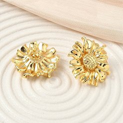Латунные серьги-гвоздики с подсолнечником&nbsp;EJEW-F389-08G