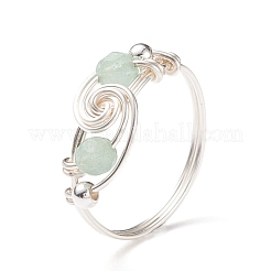 Natürlicher grüner Aventurin-Perlen-Spiral-Fingerring&nbsp;RJEW-TA00049-03