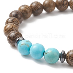 7pcs 7 style naturel et synthétique mélange de pierres précieuses et de bois de wengé ensemble de bracelets extensibles perlés&nbsp;BJEW-JB09157
