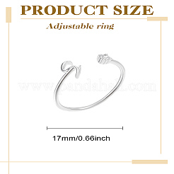 1pc lettre laiton strass ouvert manchette anneaux pour femmes&nbsp;AJEW-LP0004-47S-S