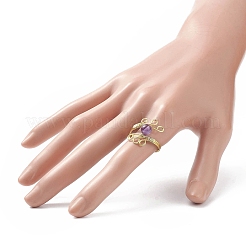 Anello per dito con perline tonde in pietra preziosa&nbsp;RJEW-JR00543