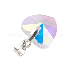 真鍮製ガラスチャーム  ハート  プラチナ  19x14x7mm  穴：5x4mm&nbsp;PALLOY-JF02757