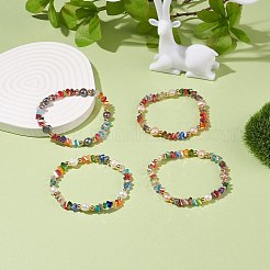 Bracciale elasticizzato da donna con perle naturali e perline triangolari in vetro&nbsp;BJEW-JB08230