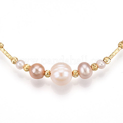 Браслеты из латунных бусин из натурального пресноводного жемчуга для женщин BJEW-T022-10G