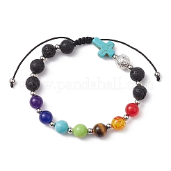 Braccialetto da donna con perline intrecciate a croce in pietre miste naturali e sintetiche&nbsp;BJEW-JB09647