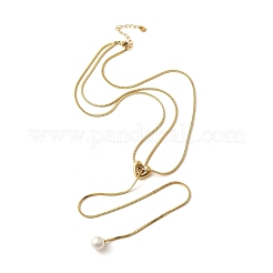 Ожерелья-лариаты из нержавеющей стали 304 с круглым жемчужным кулоном для женщин NJEW-U031-03G