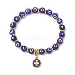 Браслеты с подвесками из сплава с эмалью и плоскими круглыми крестами BJEW-JB12269-01