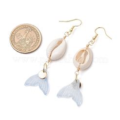 Серьги-подвески из натурального стекла с ракушками каури&nbsp;EJEW-JE06385-03