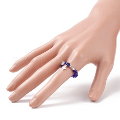 Anello da dito rotondo con perline di vetro con ciondolo a croce in ottone per donna&nbsp;RJEW-JR00499
