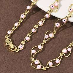 Латунная эмаль сглаз звено цепи ожерелья NJEW-G183-01G