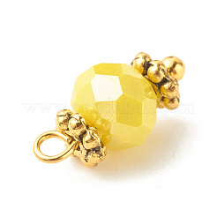 電気メッキガラスビーズペンダント  真鍮パーツ  ファセットロンデルチャーム  きいろ  12x5.5mm  穴：1.4mm&nbsp;PALLOY-JF01344-04