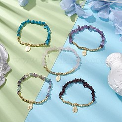 Braccialetti elasticizzati con perline di ematite sintetica non magnetica con chip e cubetti di pietre preziose naturali&nbsp;BJEW-JB10630-01