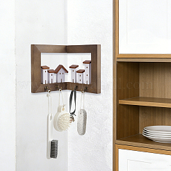 Llavero de esquina de madera para pared con 4 gancho metálico&nbsp;ODIS-WH0030-320