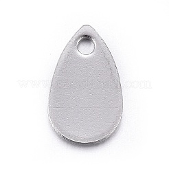 変色しにくいステンレススチールチャーム  ティアドロップ  空白タグのスタンプ  ステンレス鋼色  10x6x0.6mm  穴：1.2mm&nbsp;X-STAS-L211-02B-P